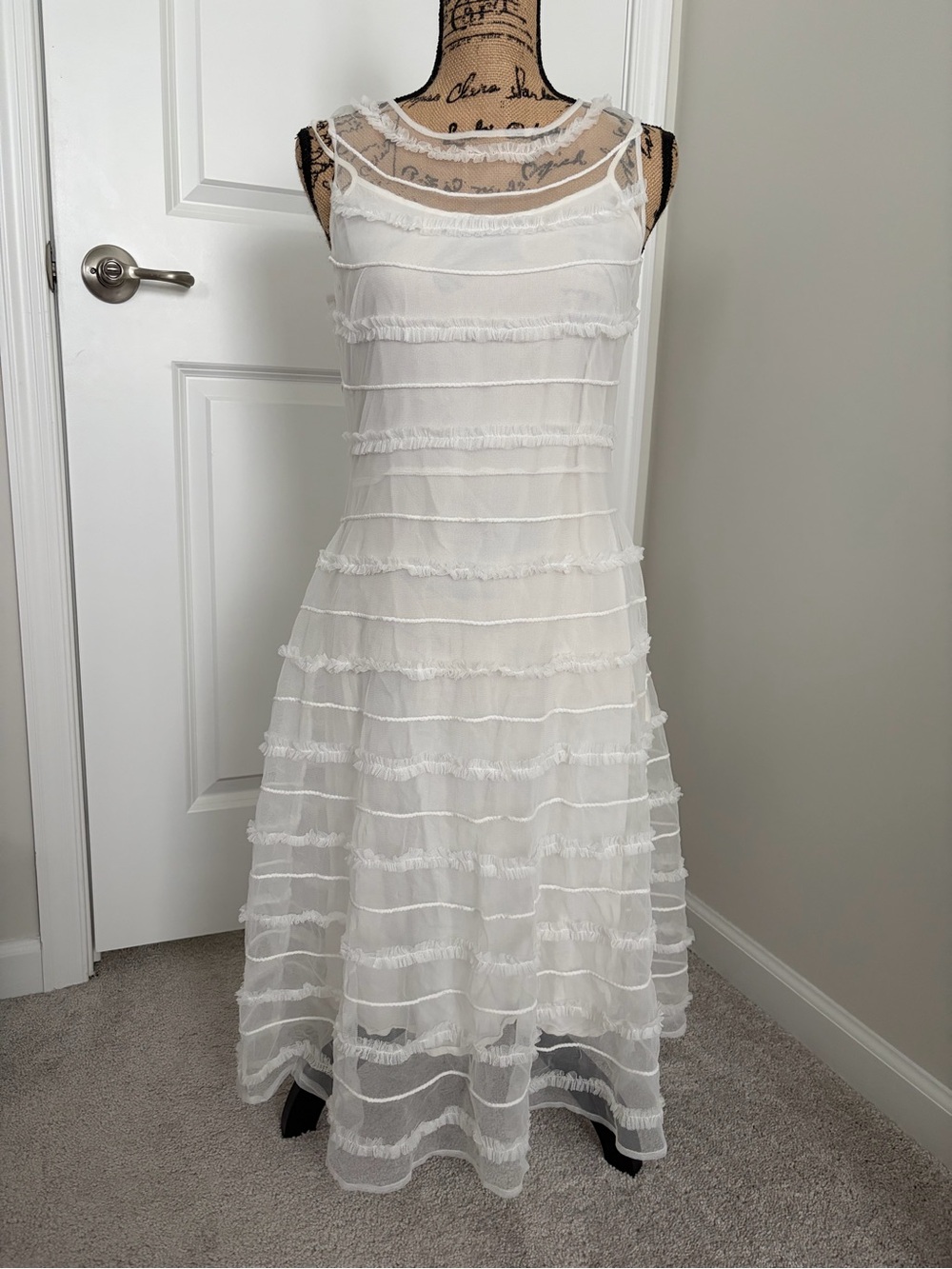 Lulu's White Sleeveless Sheer Fringe Midi Dress